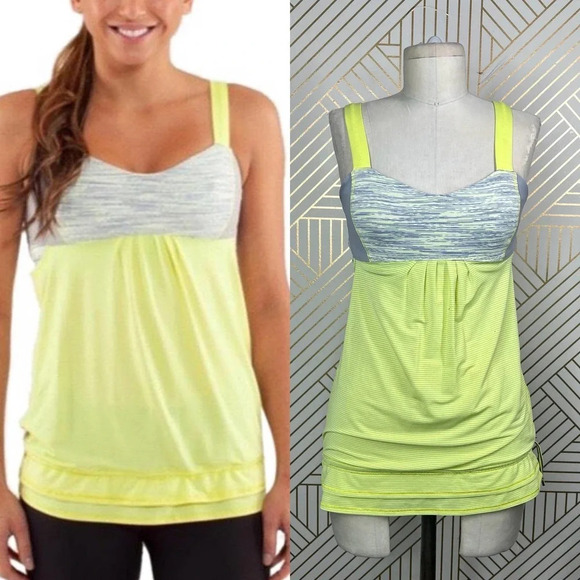 Lululemon Run: Back on Track Tank Top Clarity Yellow Gray‎ Size US 4 - Picture 1 of 12